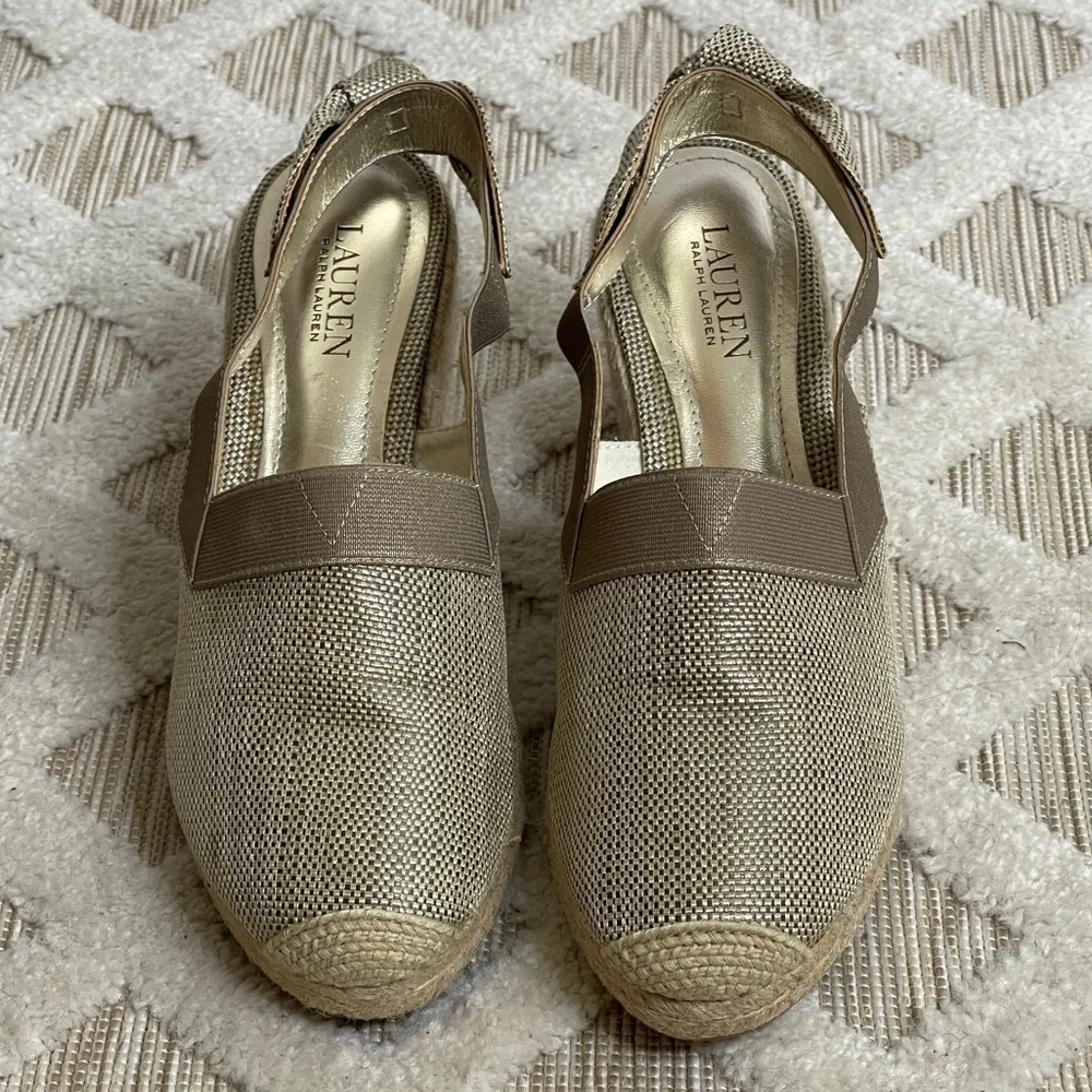 Ralph Lauren Helma Metallic Espadrille Silver Beige Size 10